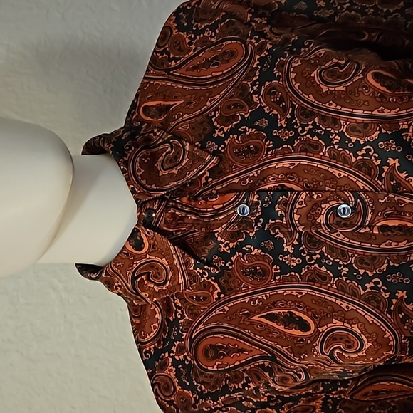 VTG JACK WINTER 1970s Rust Paisley Button Down Long Sleeve Shirt - Picture 4 of 7